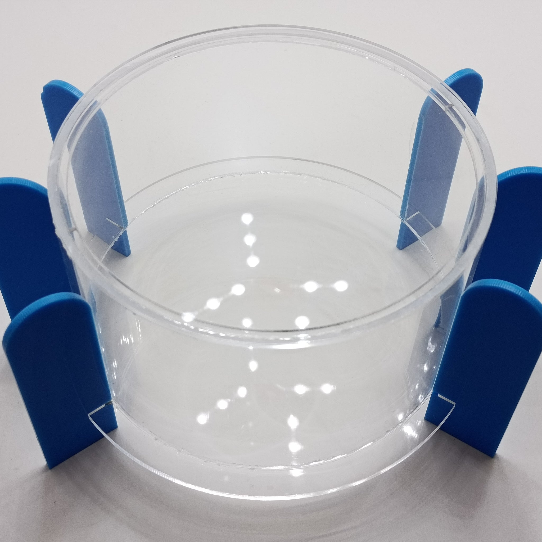 Round Clear Acrylic Storage Box with Blue Side Grips