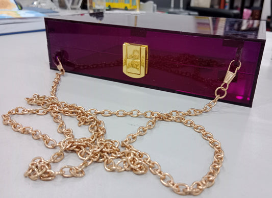 Luxury Acrylic Clutch Box – Deep Purple with Gold Chain and Lock