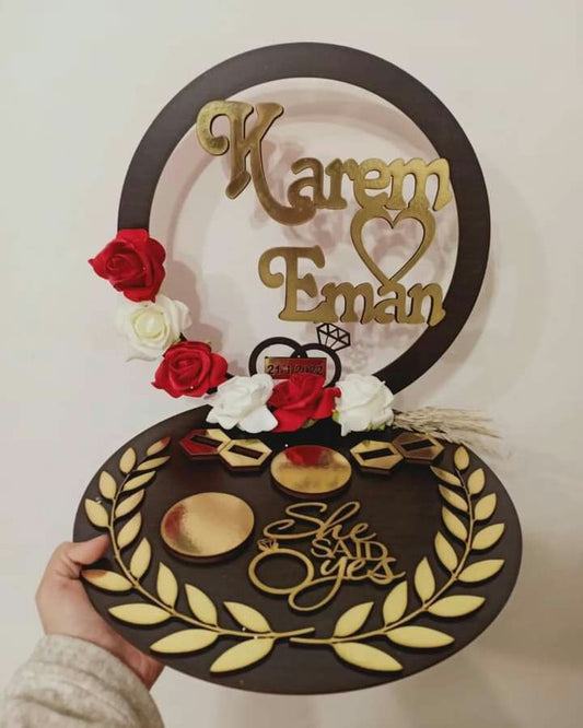 Personalized Engagement Ring Tray – “She Said Yes” Floral Display with Names