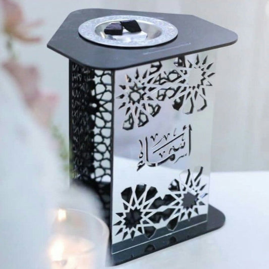Modern Islamic Acrylic Bakhoor Burner – Mirror Finish with Arabic Calligraphy